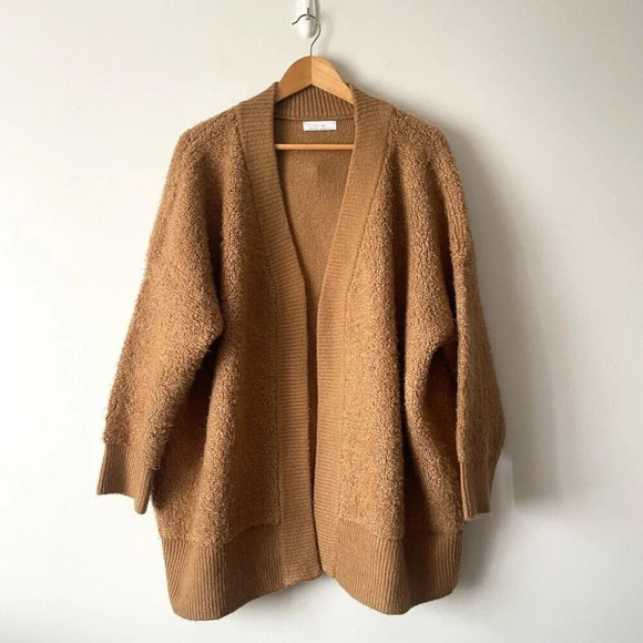 Oak + Fort Knit  Oversized Open Front Cardigan Sweater Tan Size Small - Picture 1 of 6